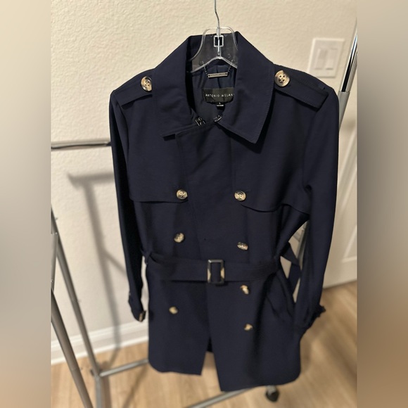 Antonio Melani Navy Blue Trench Coat, Size L - Picture 2 of 9
